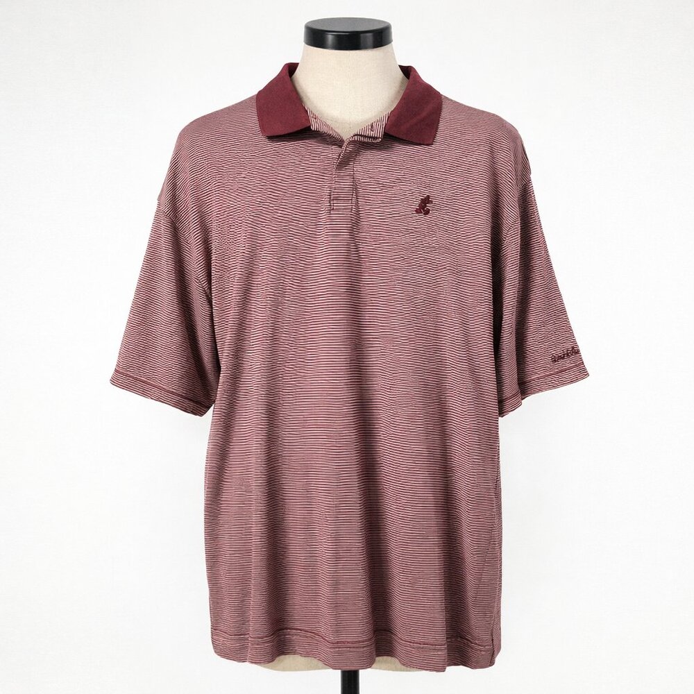 Disney World Mickey Mouse Polo Shirt L Burgundy Stripe Cotton Golf Casual Park